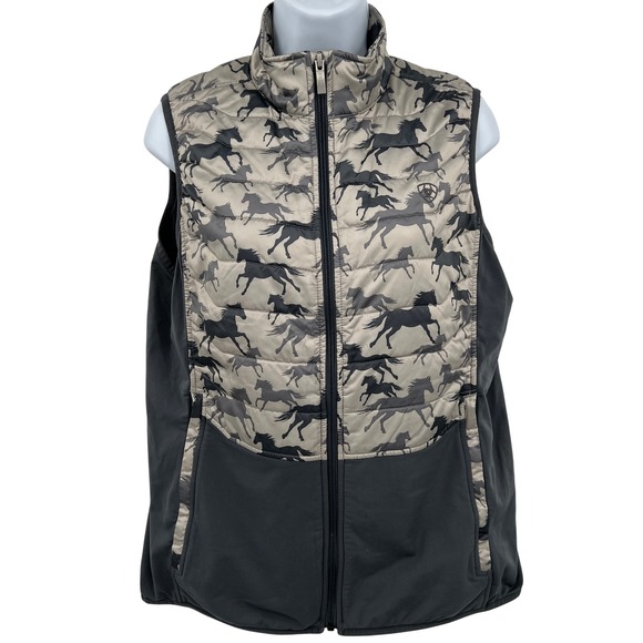 Ariat Jackets & Blazers - Ariat Tek Wind Water Puffer Vest Wild Horse Print Gray Size L Equestrian Western